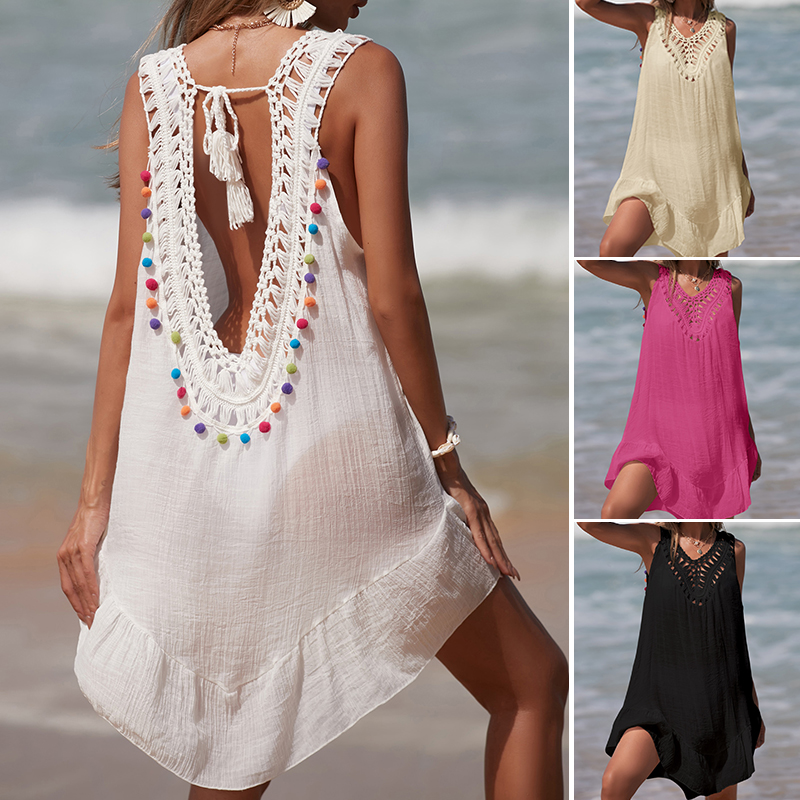 Cover Up Kaftan - ผู้หญิง V คอ Backless Hollow Out