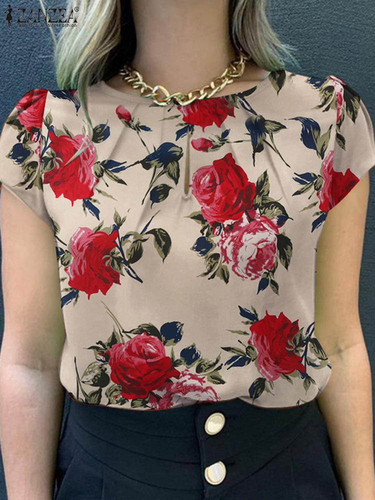 Romper Floral Print - ZANZEA ฤดูร้อนโบฮีเมียนแขนสั้นลายดอกไม้พิมพ์เสื้อผู้หญิง Vintage Holiday Party เสื้อลําลองชายหาดเสื้อ