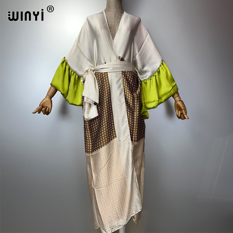 Cover Up Kaftan - WINYI ฤดูร้อนชุดกิโมโนปาร์ตี้ชุดชายหาดชุดว่ายน้ําปกคลุมแอฟริกาผู้หญิง boho พัฟ (ed) แขนเสื้อสเวตเตอร์ถักเซ็กซี่วันหยุด