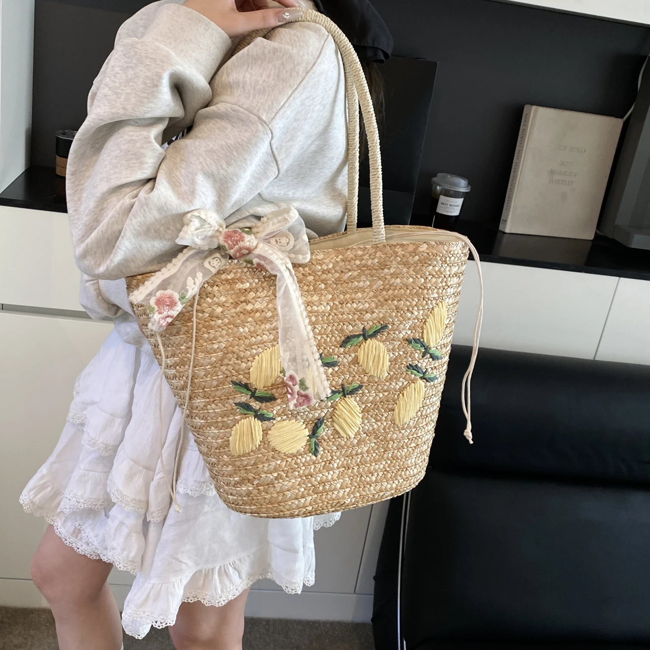 ขนาดใหญ่ความจุกระเป๋าสะพายชายห - Crochet Bag Raffia บทวิจารณ์และราคา