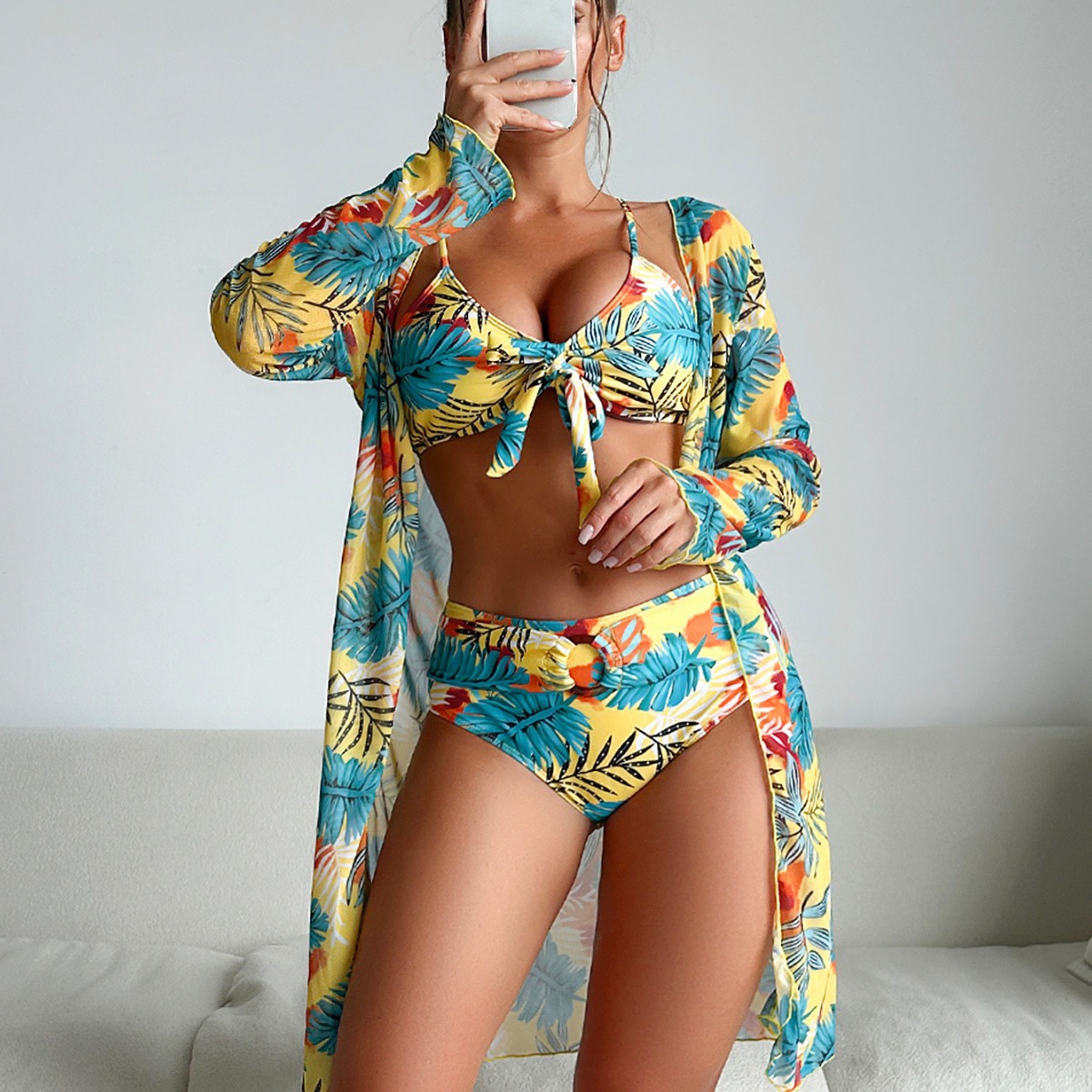 ชุดว่ายน้ำผู้หญิง 3 ชิ้น ลายดอ - Kimono Sheer Floral บทวิจารณ์และราคา
