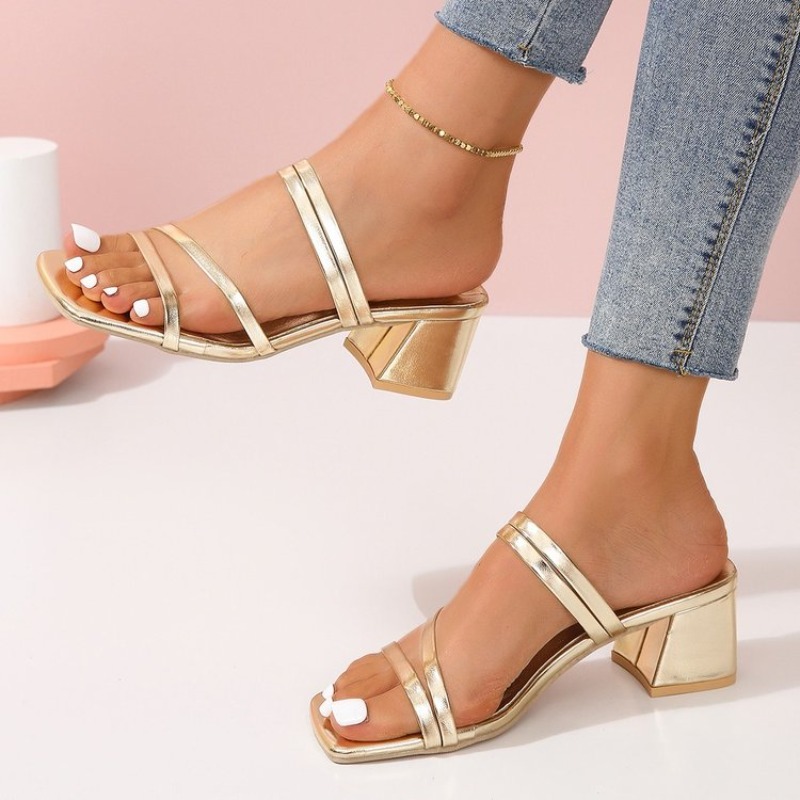 รองเท้าส้นเตี้ยแบบสวมเปิดส้นสำ - Sandal Strappy Heeled บทวิจารณ์และราคา